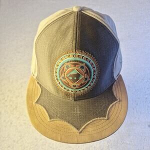 Grassroots California Limited Snapback Hat Tan Brown Tribal Logo Flat Adjustable